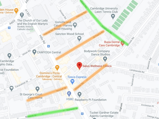 Parking map showing nearby parking areas for MSK Injury Care clinic